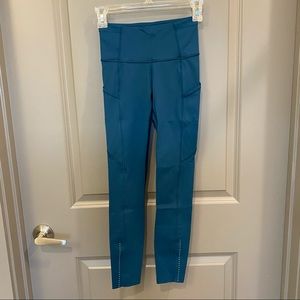 Lululemon Fast Free Tights Pants Nile Blue Navy Green 7/8 25" Size 2